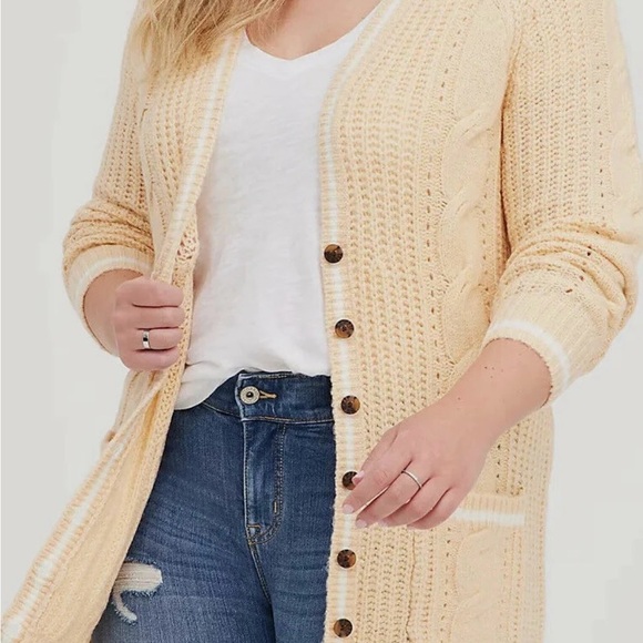 Torrid Sand Raglan Cable Knit Women's Cardigan Sweater Sz. 3X (22/24) - Picture 3 of 13